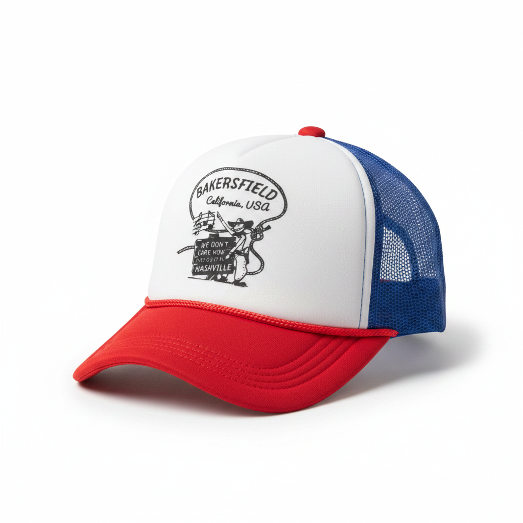 Bakersfield - “We Don’t Care How They Do It in Nashville” Foam Trucker w/Rope alternate cap view by Birmingham Hat Co.