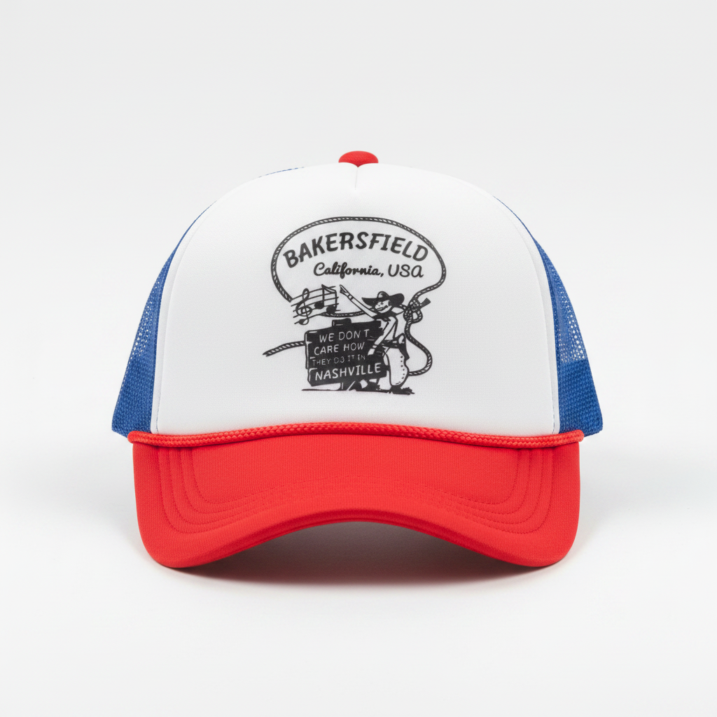 Bakersfield - “We Don’t Care How They Do It in Nashville” Foam Trucker w/Rope alternate cap view by Birmingham Hat Co.