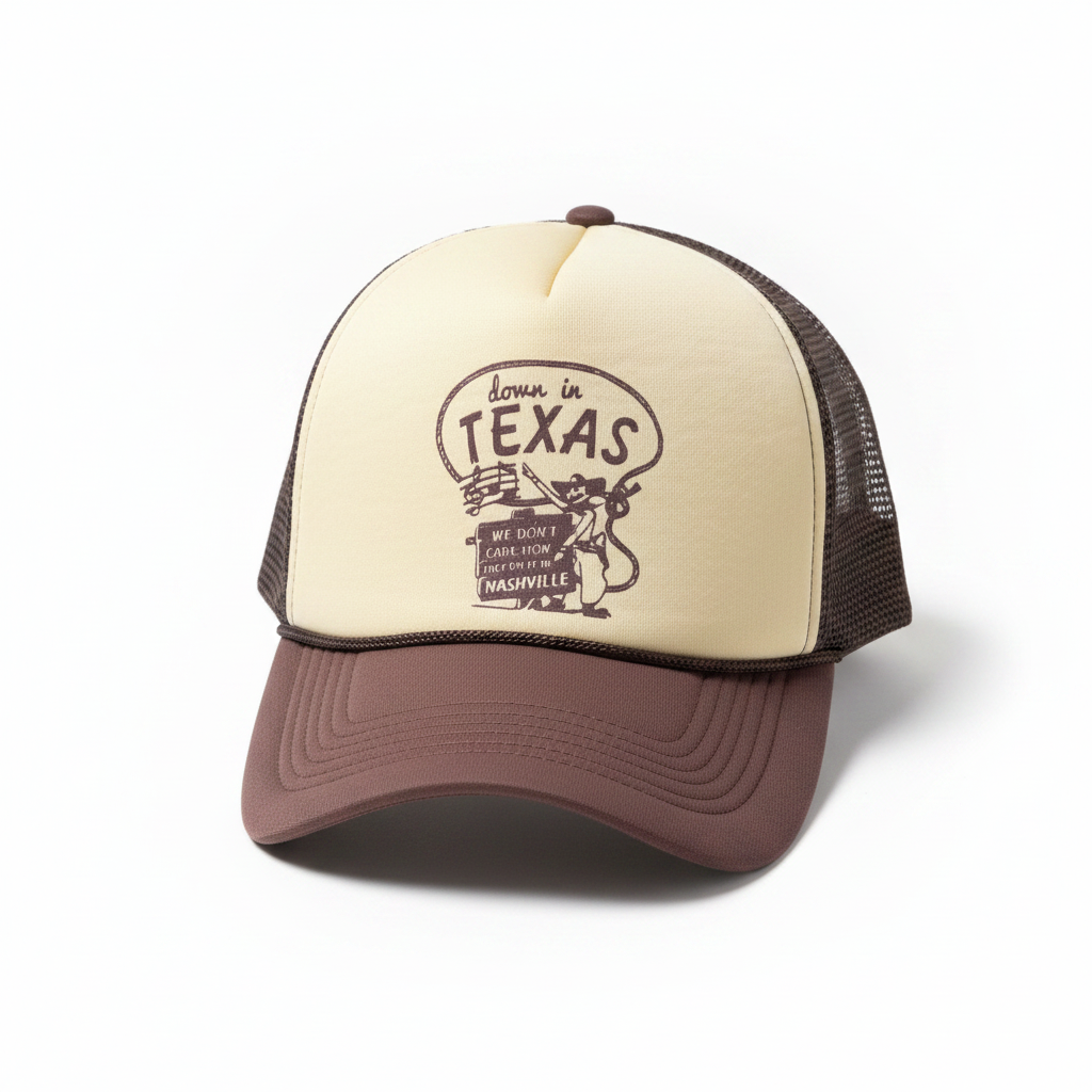 Texas - “We Don’t Care How They Do It in Nashville” Foam Trucker w/Rope alternate cap view by Birmingham Hat Co.